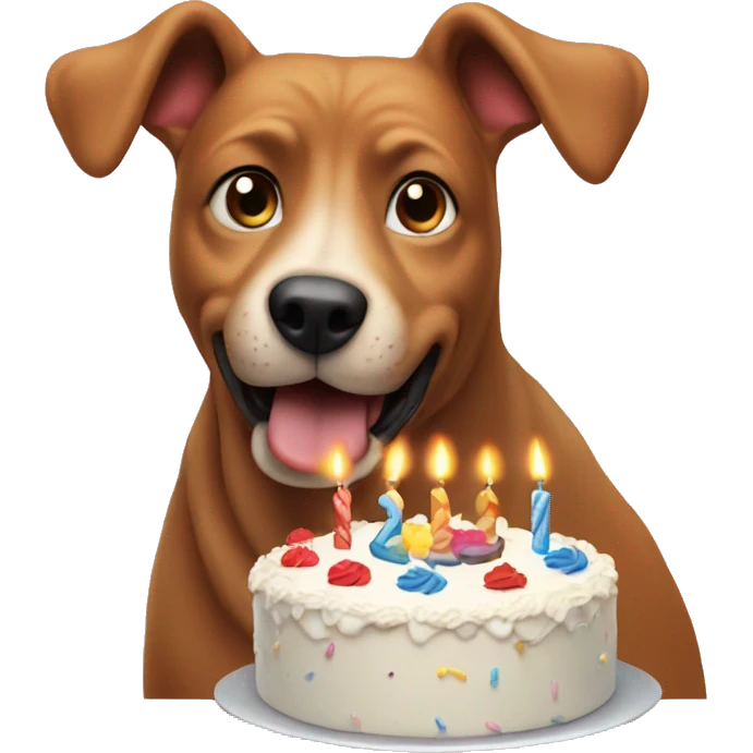 A dog blowing birthday candles on a cake emoji