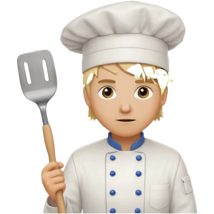 Chef with spatula and spiked blonde hair and crazy eyes at the back door emoji
