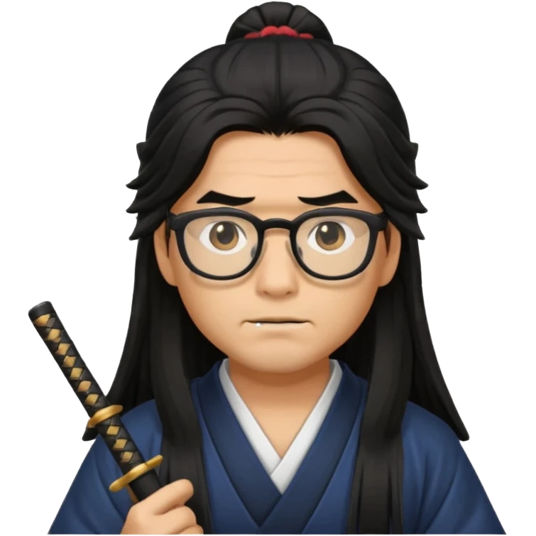 Long Haired Samurai with Glasses,Long-haired ronin adjusting spectacles emoji