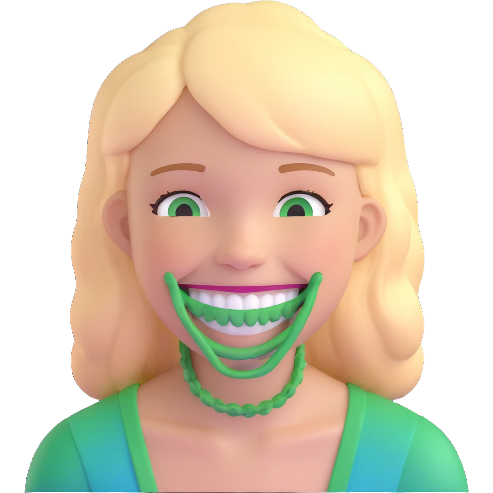 girl smiling with green braces on teeth emoji