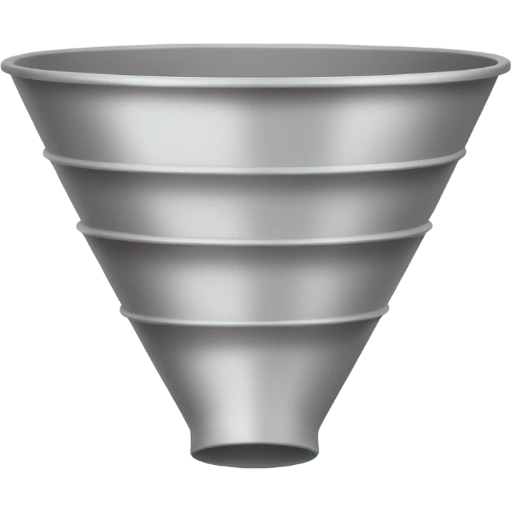 Create a sales funnel image with stacked layers in an emoji style, using simple and rounded shapes, without color or text. The funnel should taper from top to bottom, each section showing a basic emoji-like design. emoji