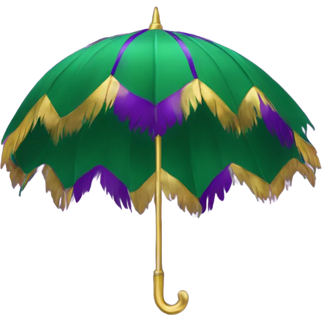 Mardi Gras umbrella with gold, green, and purple feathers  emoji