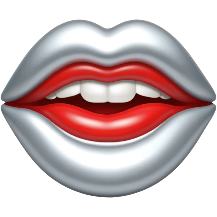 Chrome silver lips emoji, glossy metallic texture, iOS emoji style, smooth reflections, bold but minimal design, centered emoji