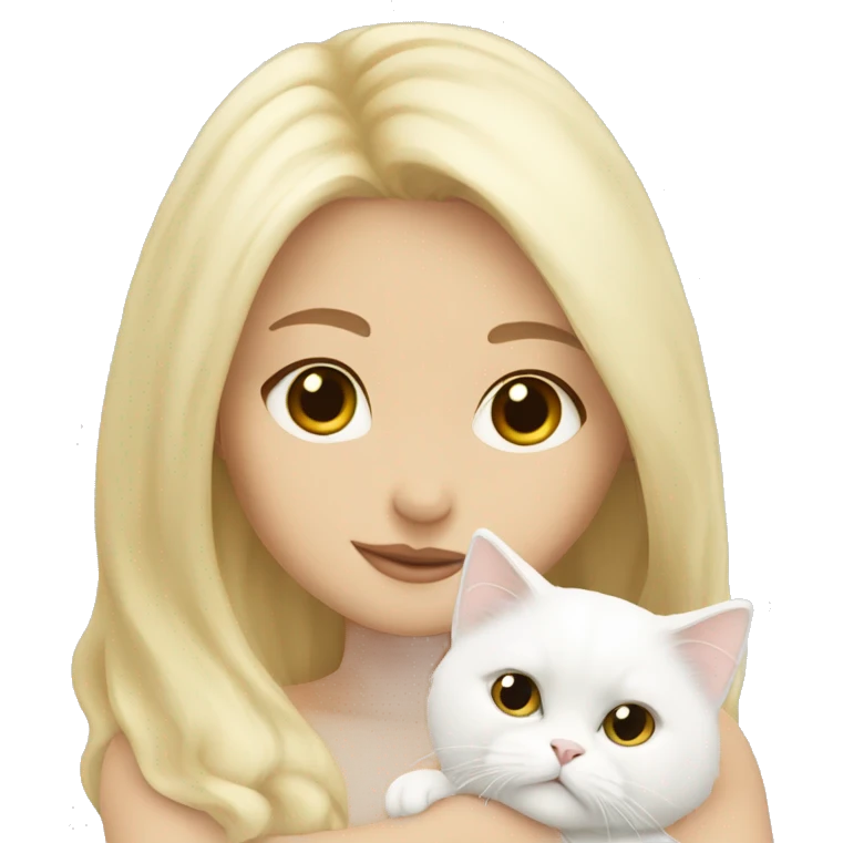 Blonde girl snuggling white Persian cat emoji