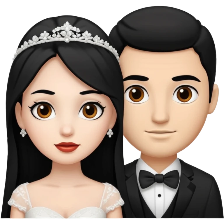 White skin Bride with black hair black eyes and brown skin groom with black hair black eyes emoji