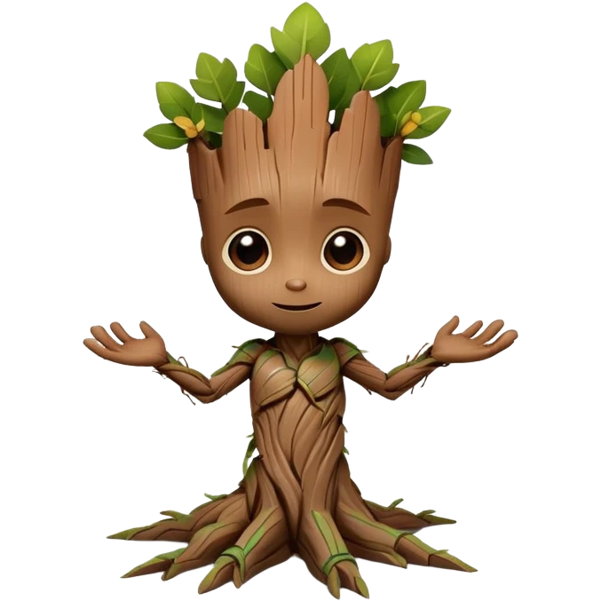 Baby Groot tree character with cute face and tiny arms emoji