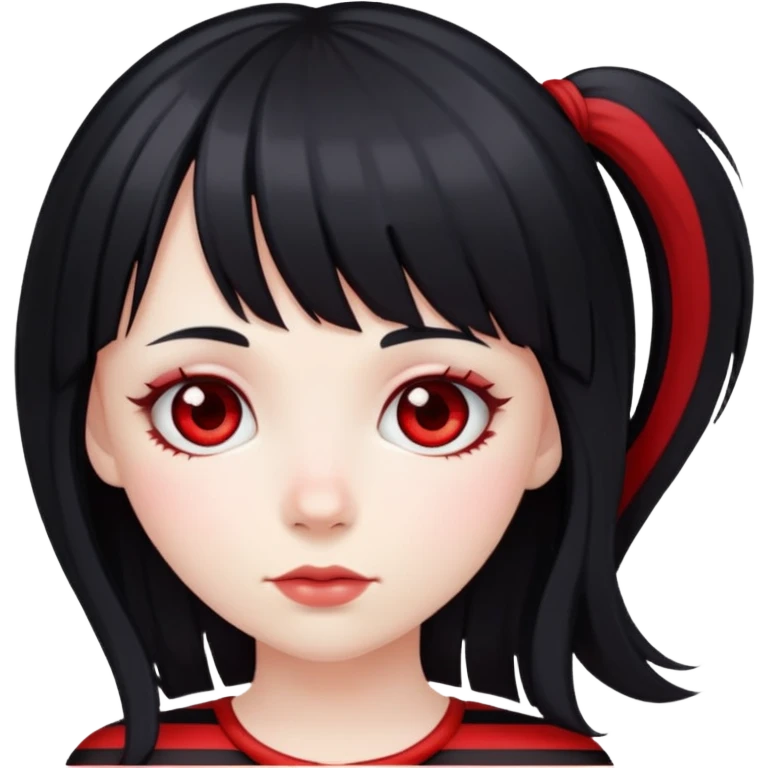 Pale girl, long black hair with red striped hair and bangs emoji