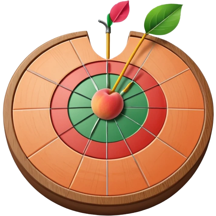 A dart stuck in a dartboard shaped like a peach emoji