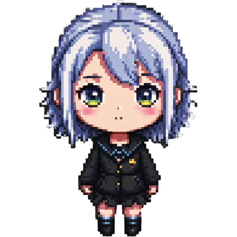 chibi anime character in pixel art style with big eyes and cute expression emoji