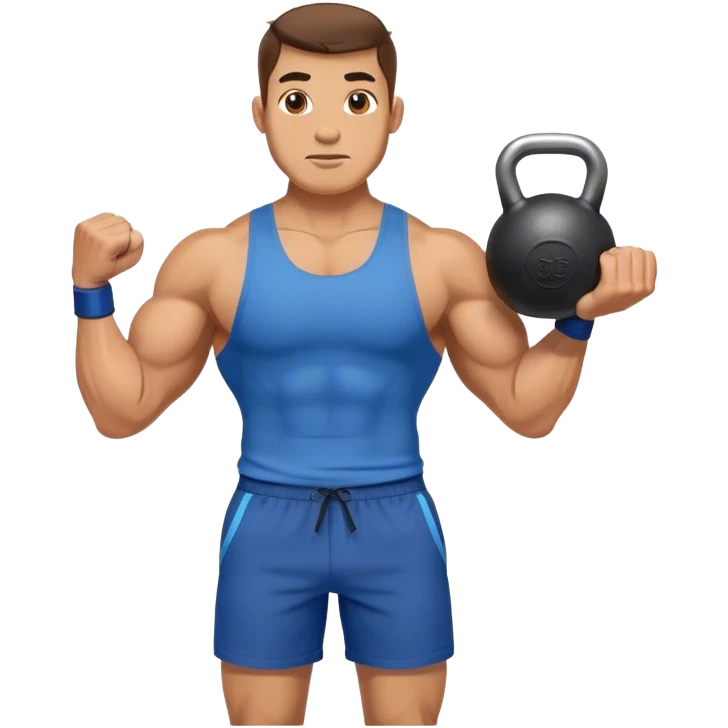 buff man with blue shorts holding kettlebell emoji