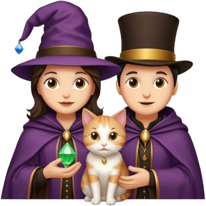 magician couple and their pet cat emoji