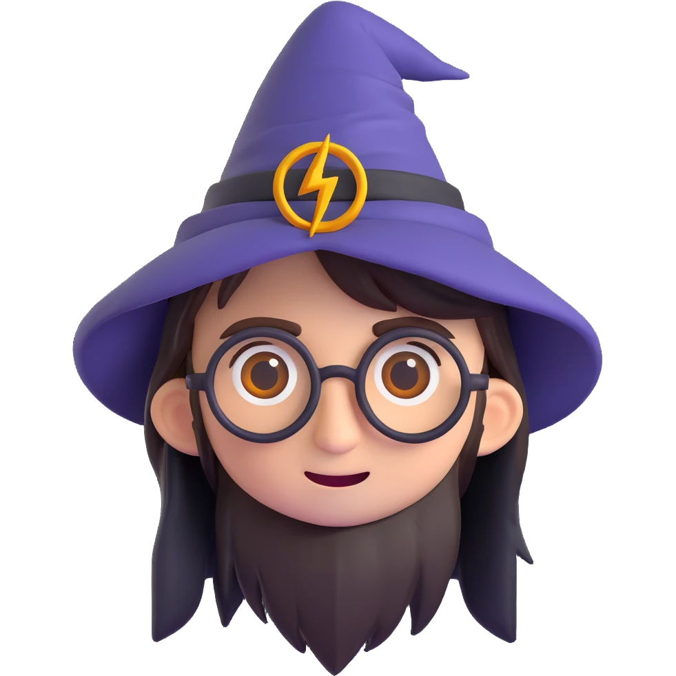 Harry Potter emoji with round glasses, lightning scar, wizard hat emoji