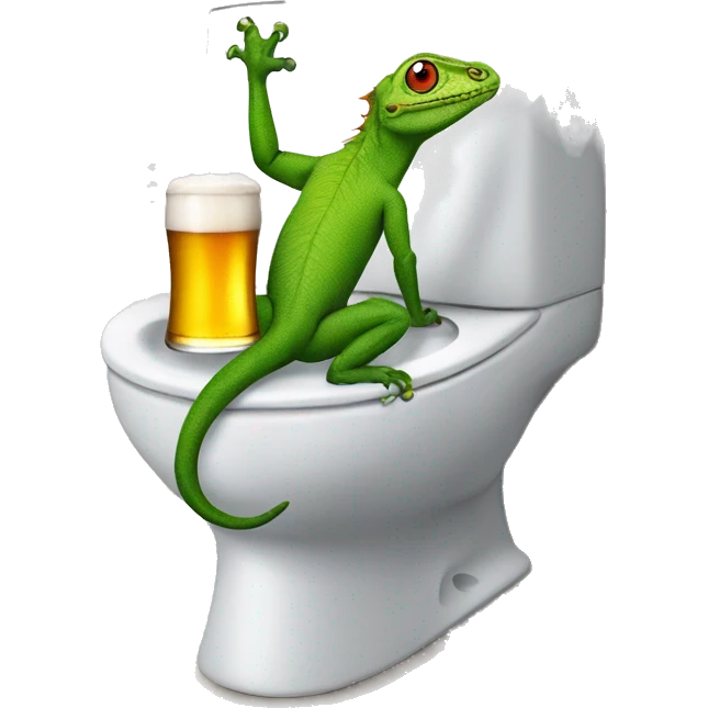 Lizard on the toilet with a beer emoji
