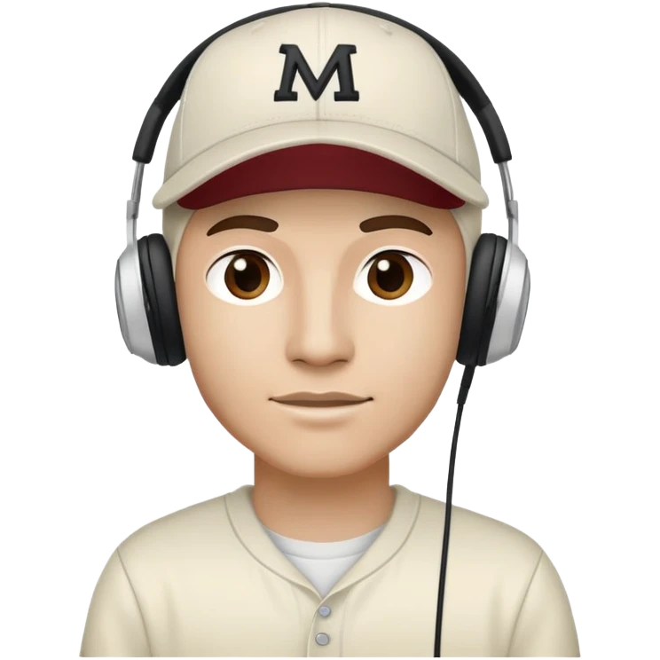 men wearing baseball hat with text M00LAQ on it and with headphones emoji
