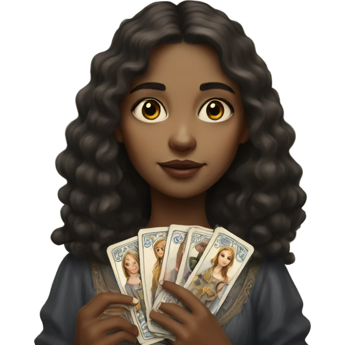 realistic portrait of a girl in the hands of a tarot  emoji