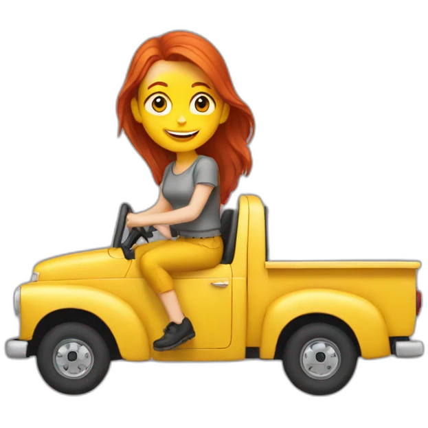 Redhead girl driving a yellow pickup emoji