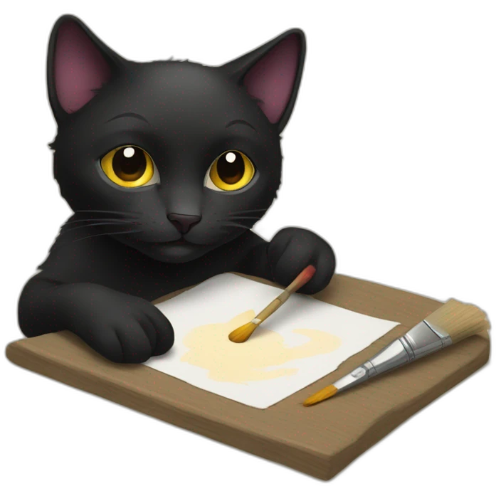 Black cat is painting a picture emoji