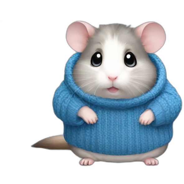 Cute Russian grey hamster with big belly and big blue eyes and an oversized sweater emoji