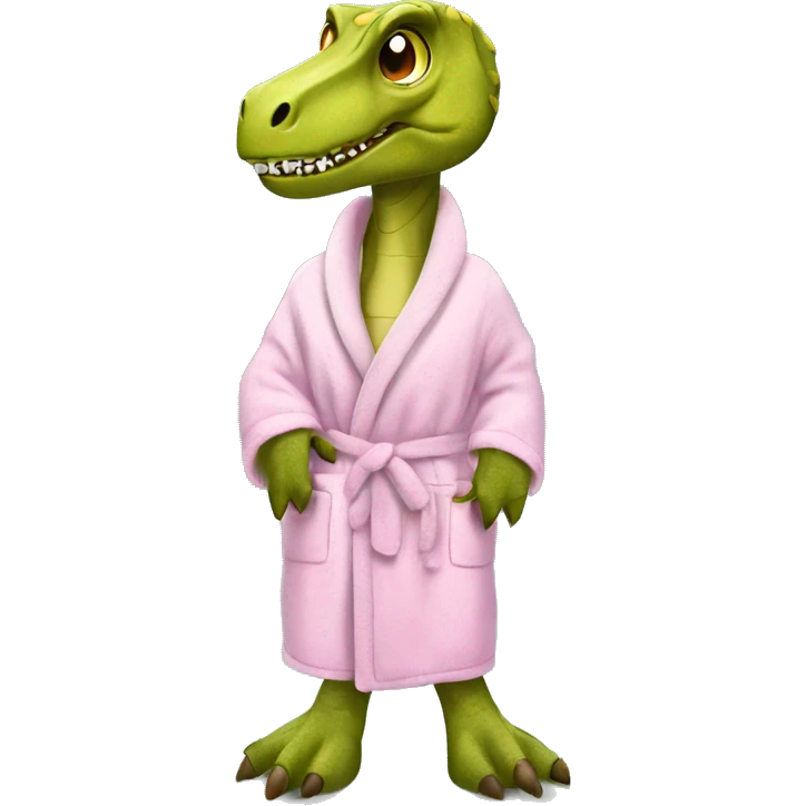 t rex wearing a dressing gown and slippers for spa day emoji