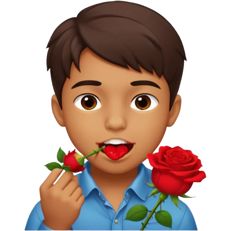 naughty-looking boy biting a rose in his mouth emoji