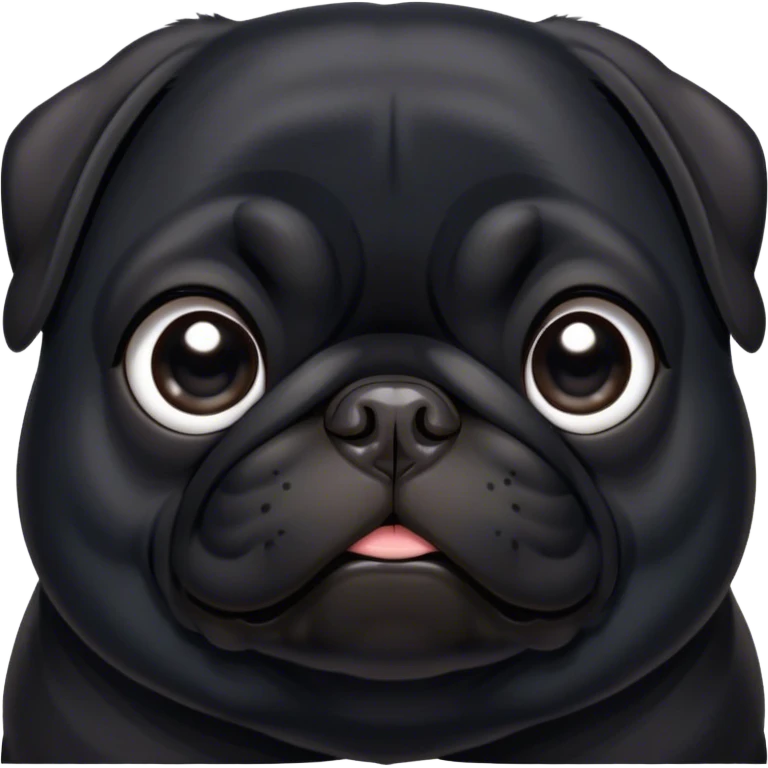 Cinematic Noble Black Pug Portrait Emoji, Poised and regal, with a compact, sturdy build and a sleek, shiny pure black coat, deep-set soulful dark eyes, Simplified yet sharp and sophisticated features, highly detailed, glowing with a soft, dignified glow, high shine, intelligent and spirited, stylized with an air of confidence, focused and attentive, soft glowing outline, capturing the essence of a watchful and commanding companion, so majestic it feels as though it could prance out of the screen with effortless authority! emoji