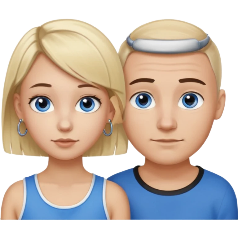 Caucasian guy with dark brown buzzed hair and hoop earring and blue eyes and Caucasian girl with blonde bob hair and hoop nose piercing and brown eyes emoji