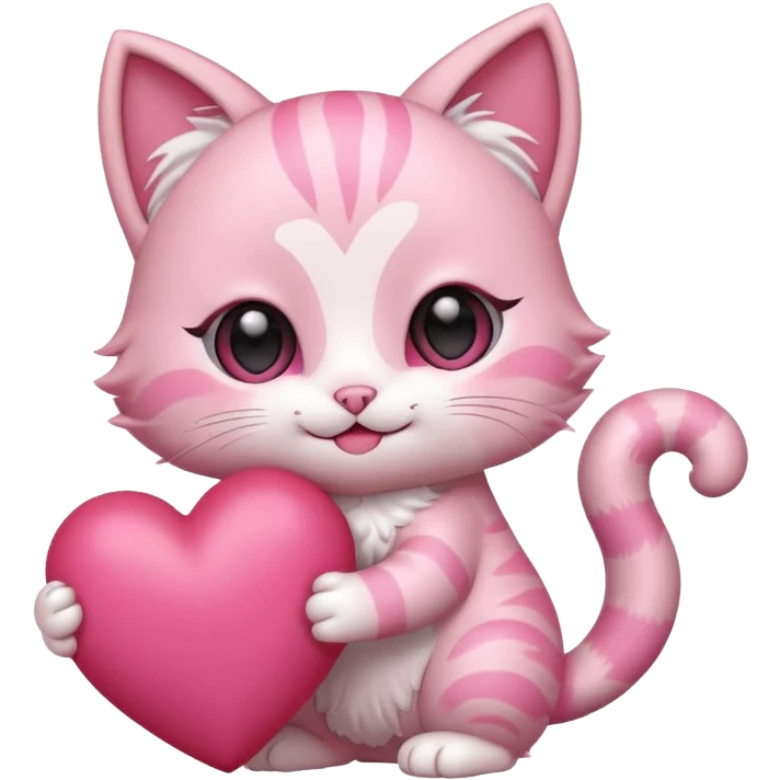chibi anime pink cat smiling holding a big heart emoji