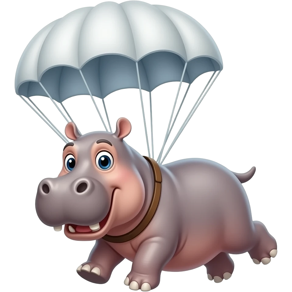 бегемот пригає з парашутом emoji