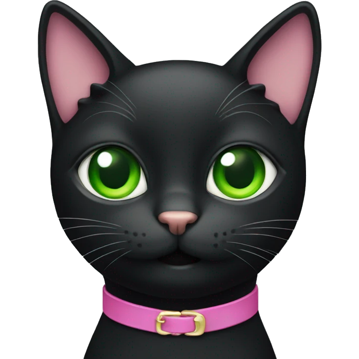 black cat with green eyes and pink collar emoji