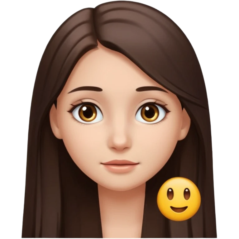 beautiful girl with long brown dark hair straight and with gray eyes with a small birthmark on her cheek emoji ios 18 emoji