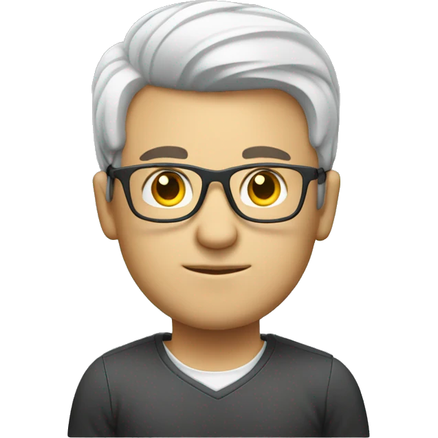 A white guy working on a laptop with glasses. Front view emoji