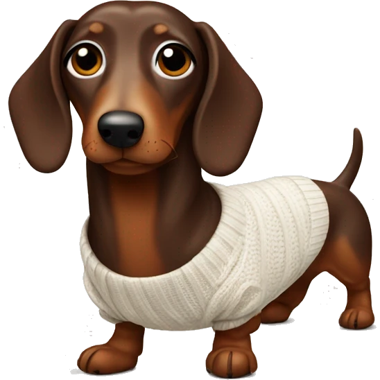 Chocolate and Tan Sausage dog wearing a white jumper  emoji