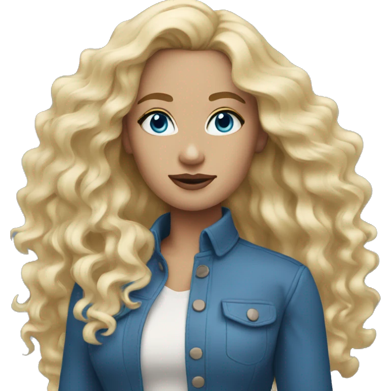 Blonde woman wavy hair blue eyes emoji