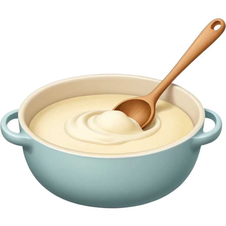 A cream ceramic baking bowl with a wooden spoon in it emoji