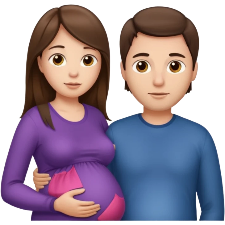 A pregnant woman with long straight brown hair and fair skin and man with short brown hair and fair skin  emoji