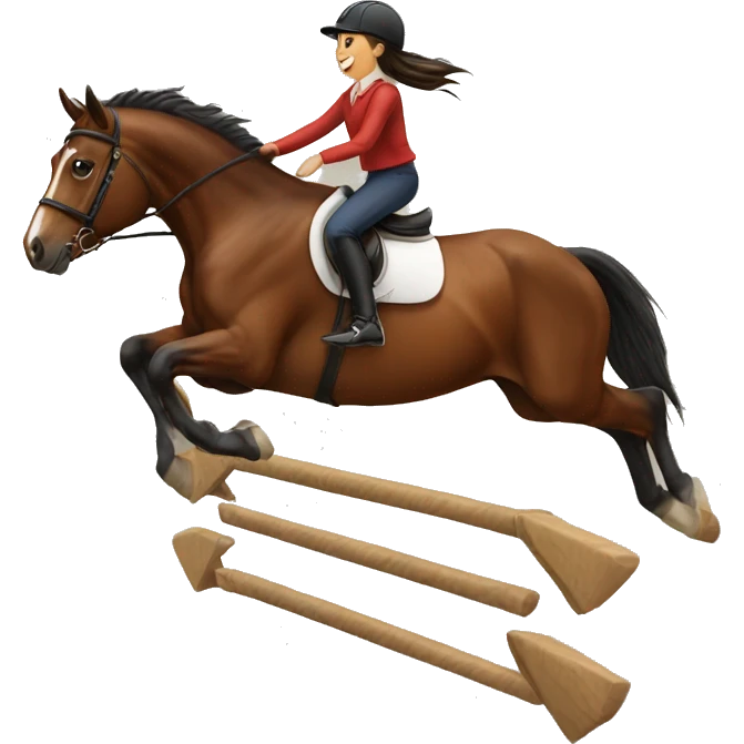 Girl and bay horse jumping emoji