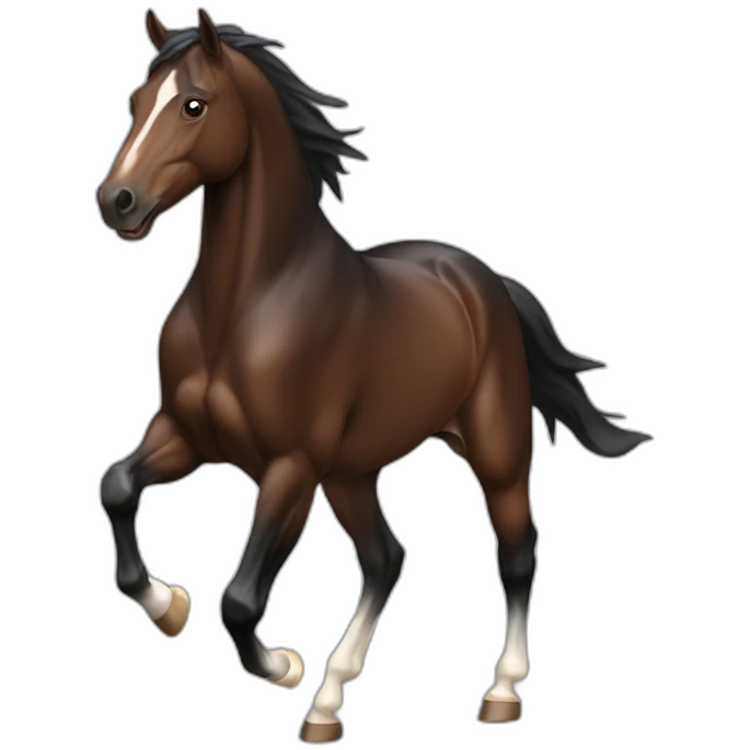 galloping dark bay horse with headmark emoji