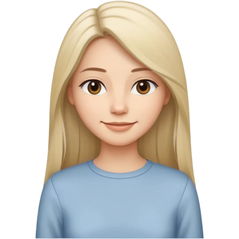 Женщина с длинными прямыми волосами, заправленными за плечи, мягкая доброжелательная улыбка, минималистичное платье или блузка светлого оттенка, стиль спокойный и современный. emoji