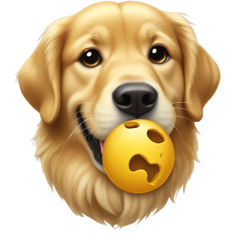 Golden retriever eating sphere that has a hole emoji