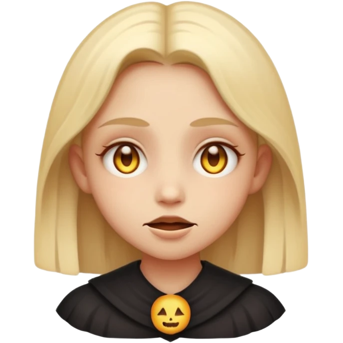 Stylized cult cartoon girl emoji, eerie-cute aesthetic, symmetrical design, subtle spooky vibe, glowing eyes, chanting “AMILK”, bold graphic icon emoji