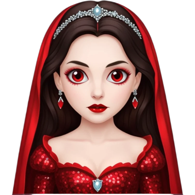 Bride of Dracula with long dark brown hair, red sequin outfit emoji