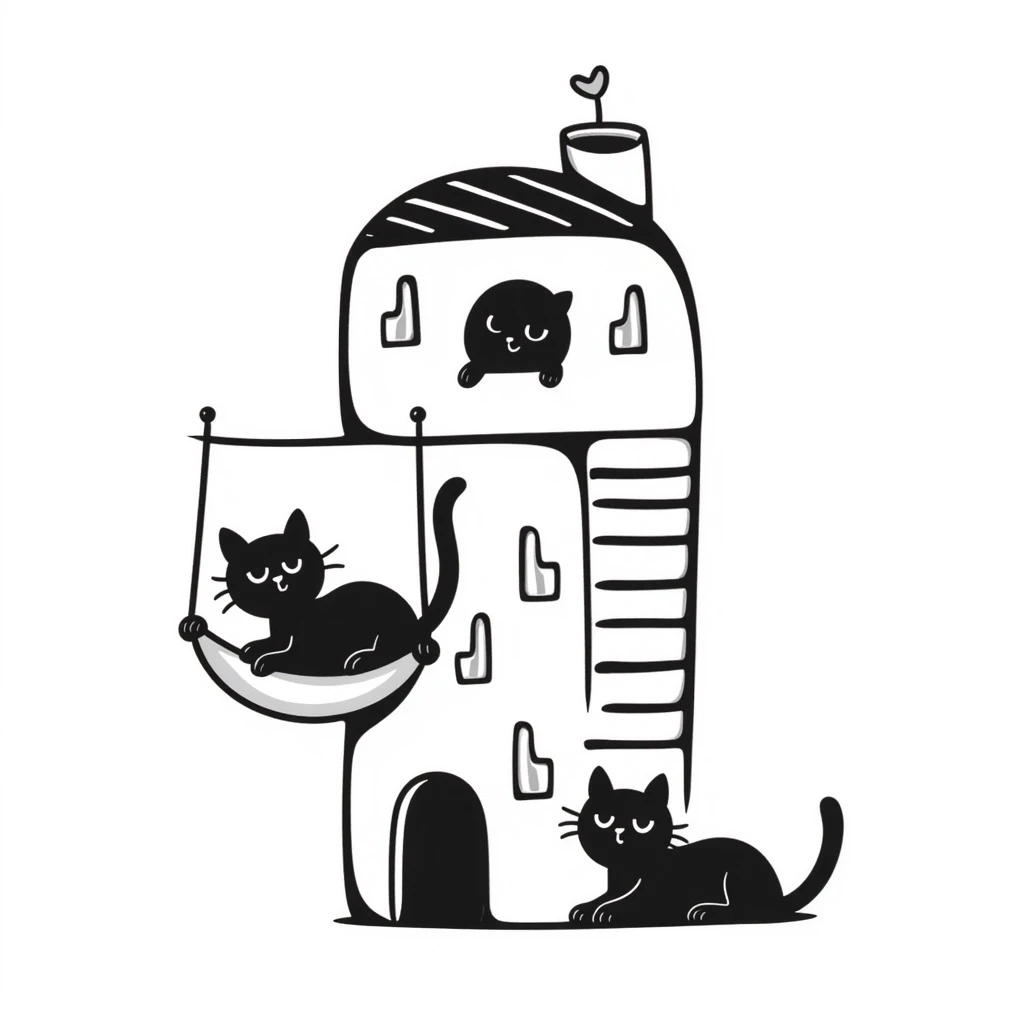 cats relaxing in a vertical playhouse emoji