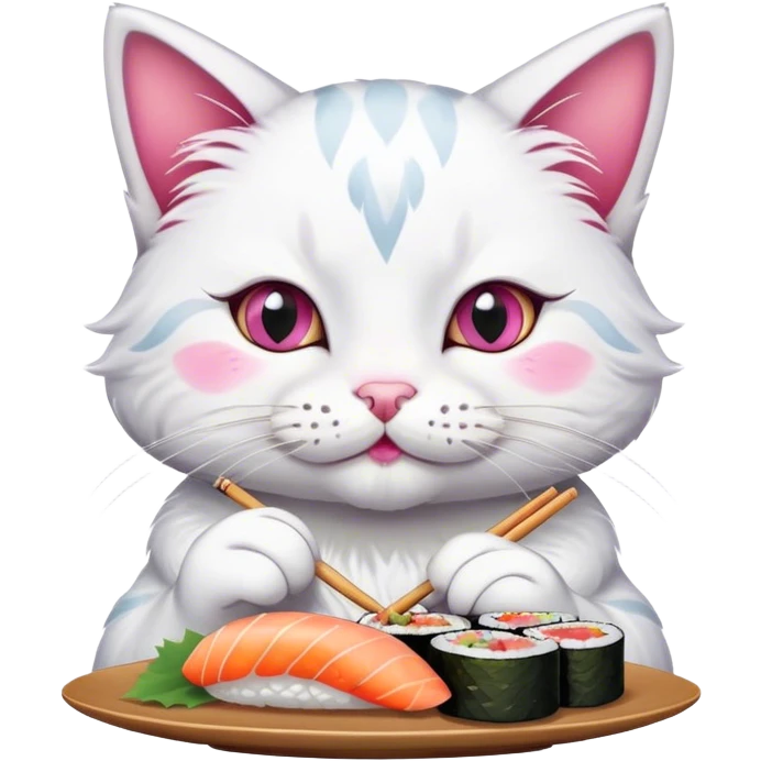 cute cat with tattoos eating sushi emoji