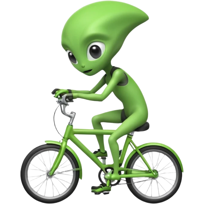 alien riding a bicycle, cute extraterrestrial character, casual cycling pose, big curious eyes, futuristic yet playful vibe, 3D cartoon, mobile game icon style, clean background, no text, no watermark
 emoji