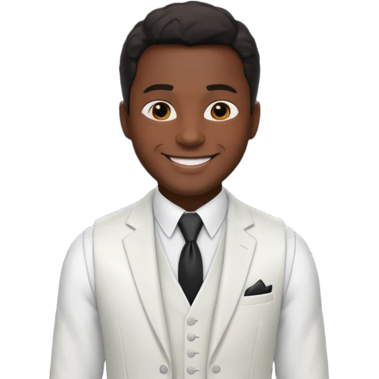businessman, black skin, white suit vest emoji