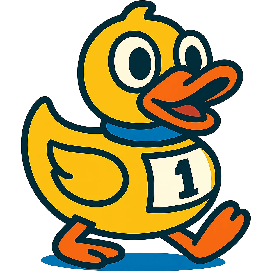cartoon duck with big eyes for a duck race in vibrant toon style emoji