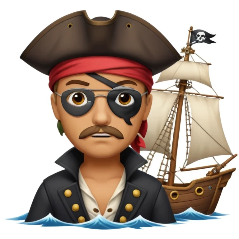 pirate with eye sailing a ship in strom sea background emoji