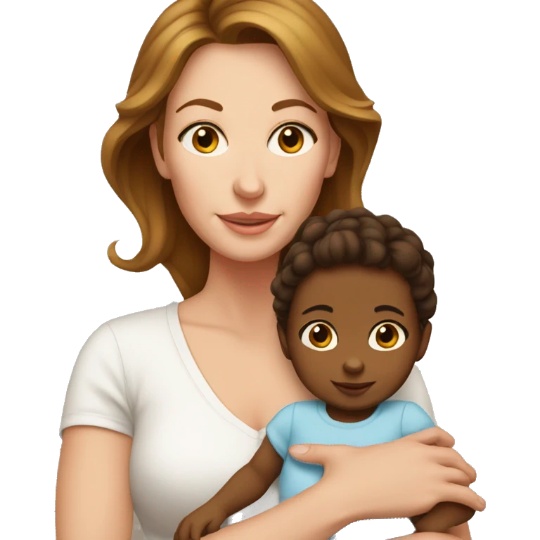 White mom with brown hair holding her 6 month baby girl  emoji