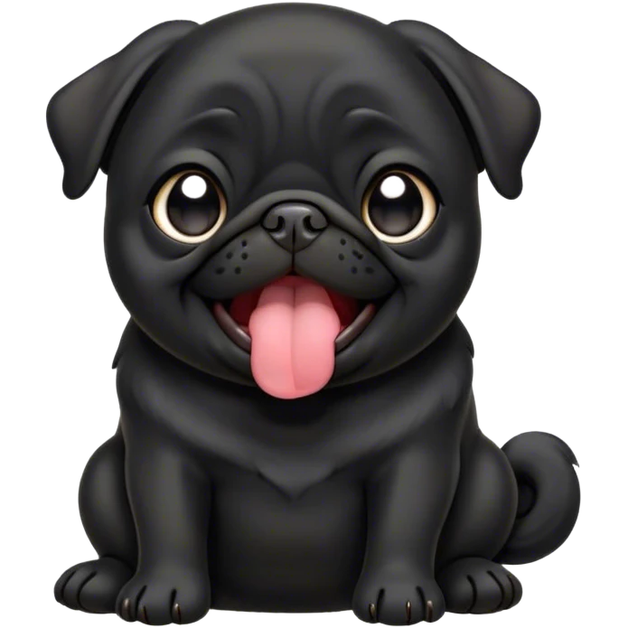Cinematic Cute Yawning Black Pug Portrait Emoji, Head tilted slightly with a dramatic, wide-open yawn, showcasing a smooth black coat with a velvety texture, floppy ears slightly drooping, round dark eyes barely open in drowsy contentment, Simplified yet irresistibly adorable features, highly detailed, glowing with a soft, cozy glow, high shine, relaxed yet expressive, stylized with a touch of whimsy, bright and endearing, soft glowing outline, capturing the essence of a sleepy yet affectionate companion, so drowsy it feels like it could stretch out of the screen and curl up for a nap! emoji