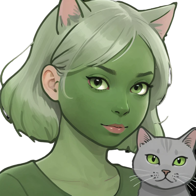 Blonde girl with light grey cat emoji